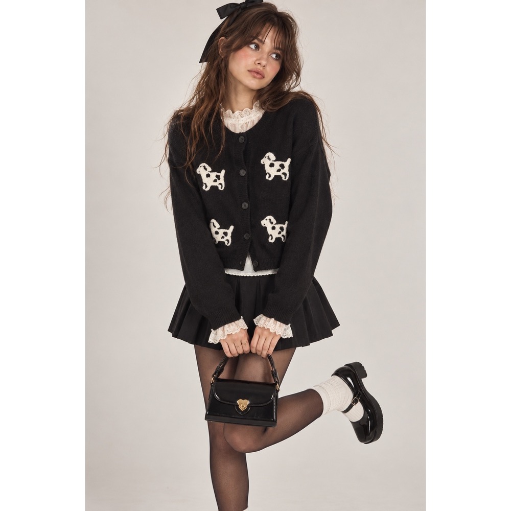 Dreamers by Debut Dalmatian Dog Knit Cardigan Sweater Black Small Twee Dog lover